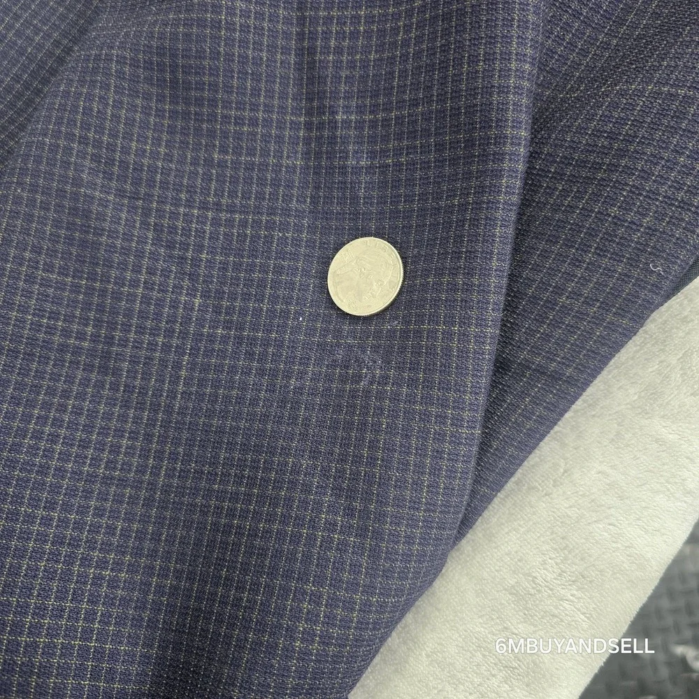 Nautica Mens 40L Blazer Worsted Wool‎ Navy Blue Micro Check Sport Coat 3-Button